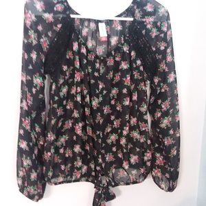 Black floral sheer blouse